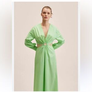 Mango Green Long Sleeved Keyhole Dress